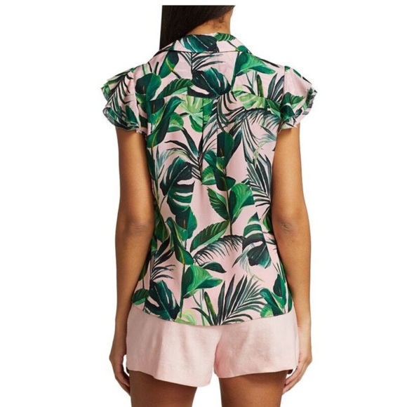 Alice + Olivia Randa Ruffle Henly Top in Silk Palm Print Size XS - Picture 12 of 13